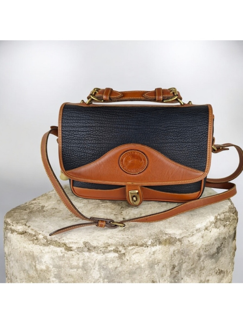 Vintage DOONEY & BOURKE Classic Two-Tone Black and Brown Leather Satchel